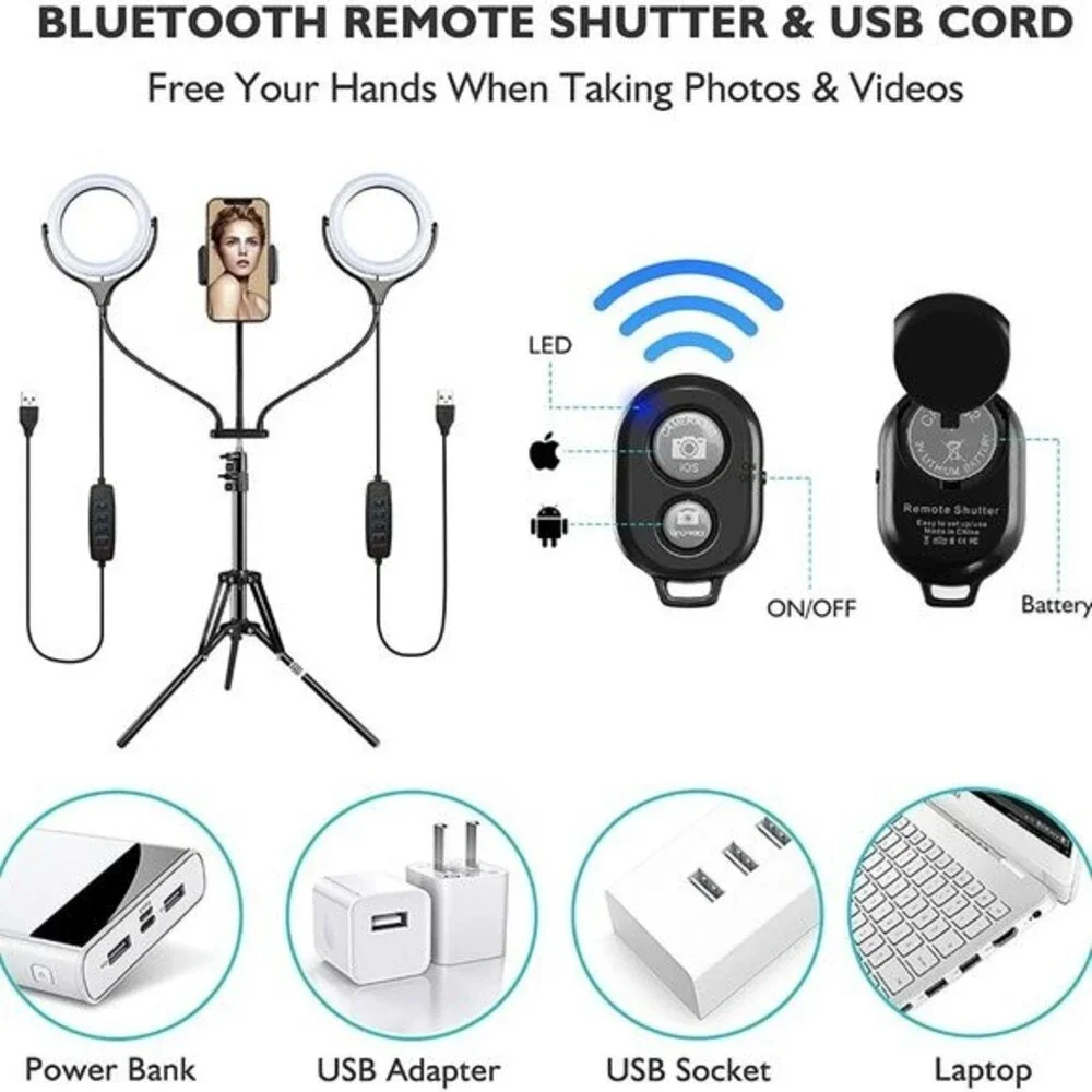 Large Dual Selfie Ring Light Tripod Stand Phone Holder Remote Con… - Picture 6 of 7